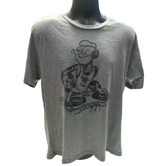 Popeye The Sailor Tattoo DJ Men’s Gray T shirt Spinach Size XL - Picture 1 of 7